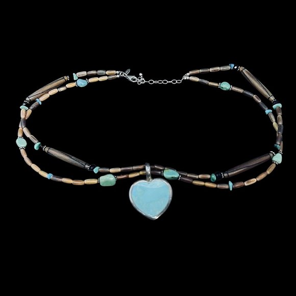 Vintage Sterling Silver Faux Turquois Beaded Pendant Necklace (4975) - Picture 6 of 9